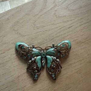Elegant Butterfly Brooch with Turquoise Accents